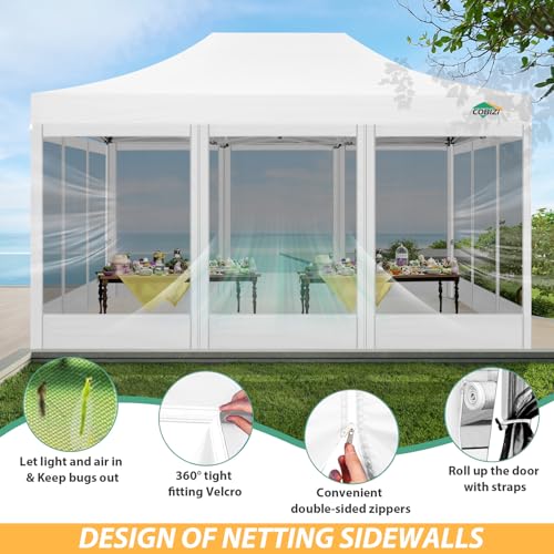 COBIZI 10x15 Canopy Tent with 4 Sidewalls,Heavy Duty Pop up Canopy with Mosquito Netting,Easy up Screen Canopy for Parties Wedding Patio Tent with Handbag,White - color: White, size: 10x15ft(standard)