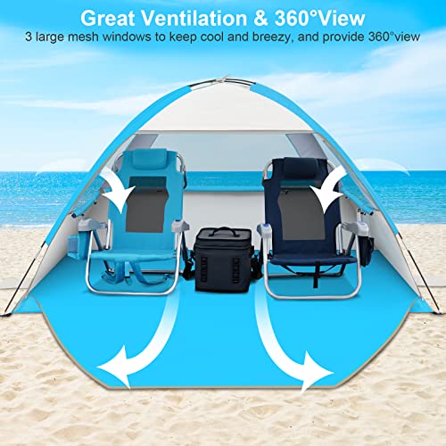 Gorich Beach Tent Sun Shelter for 3/4/6/8/10 Person with UPF 50＋ UV Protection, Lightweight & Easy Setup Beach Shade Canopy, Portable Beach Shade Tent Beach Cabana - color: Silver, size: 3 Person