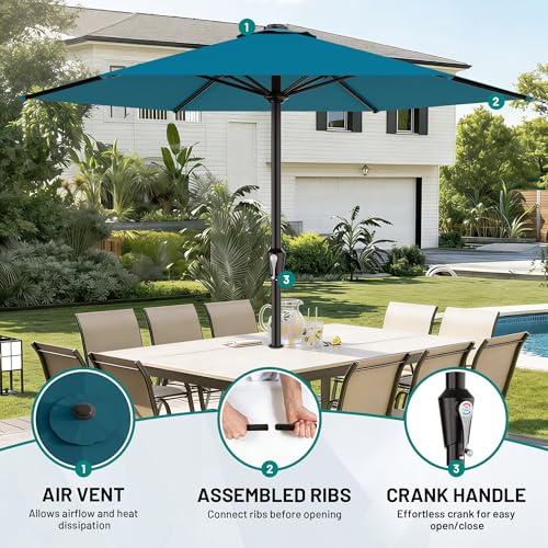 AreShark 11 FT Patio Umbrella for Outdoor, Outdoor Table Umbrella with Push Button Tilt and Crank, Outdoor Patio Umbrellas with 6 Sturdy Ribs, Patio Umbrellas for Market, Garden, Pool (Lake Blue) - color: Lake Blue, size: 11ft