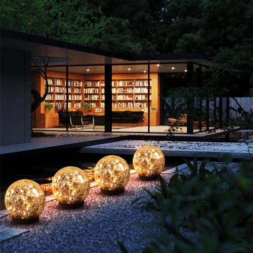 MLKNK Solar Globe Lights Outdoor Waterproof-Solar Balls-Solar Garden Lights-Orbs for Outside 6 Pack Cracked Glass Ball for Lawn Patio Yard Backyard Decorations - color: Warm White, size: 6 globes