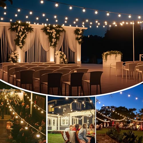 Yusist 120FT Solar String Lights Outdoor Waterproof with Remote, G40 Solar Powered String Lights with 40+2 LED Shatterproof Bulbs, Dimmable Solar Patio Hanging Lights for Outside Backyard Party - size: 120FT