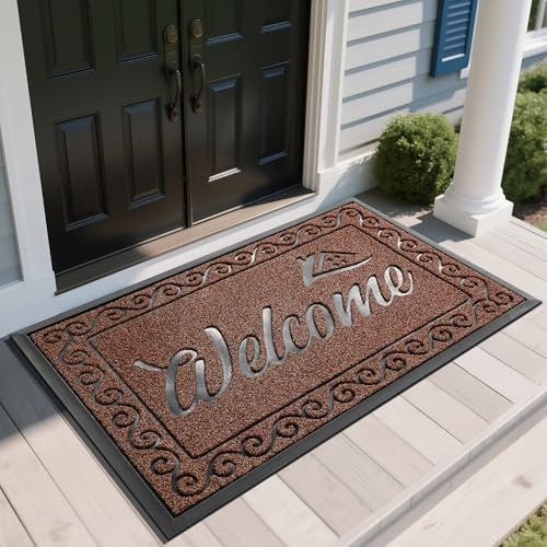 Yimobra Welcome Mat, Heavy Duty Sturdy Door Mats for Home Entrance Outdoor Indoor, Front Doormat for Outside Patio Floor Entry Porch Garage Office, Waterproof, Low Profile, 60 x 36, Maroon - color: Maroon, size: 60x36 Inch