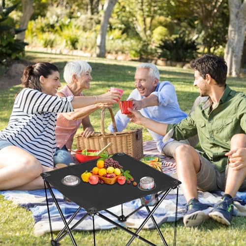 TeqHome Portable Camping Table,Folding Camp Table,Lightweight Waterproof Canvas Beach Tables for Outside with 2 Cup Holders & Carry Bag for Camping, Picnic, Beach, Fishing, Travel and Outdoor RV