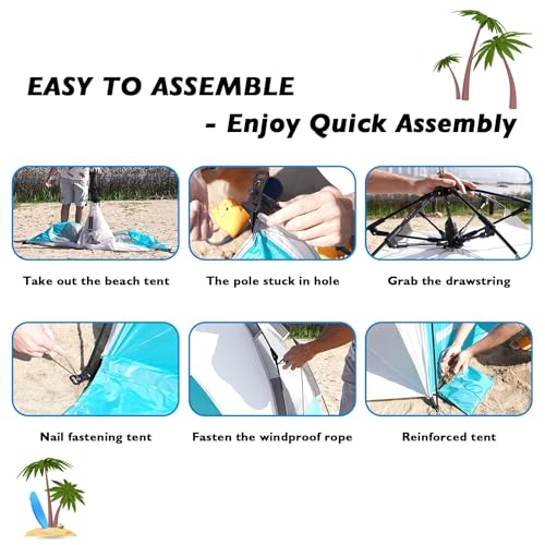 2-3 Person Large Instant Pop Up Beach Tent, UV Protection Portable Easy Setup Sun Shade Shelter, Extended Floor with 3 Ventilating Mesh Windows for Outdoor Camping Fishing (Light Blue)