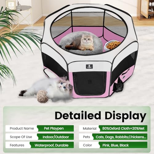X-ZONE PET Dog Playpen Portable Pet Play Pens for Puppies, Cat, Rabbit, Chicks, Foldable Exercise Play Tent Kennel Crate, Indoor/Outdoor Travel Camping Pink Medium - color: A Pink, size: Medium