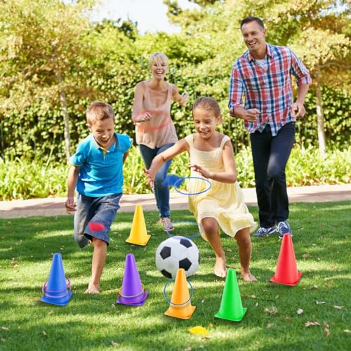 OBTANIM 26 Pcs Plastic Colorful Cones Ring Toss Combo Set Outdoor Carnival Games for Kids Adults Birthday Party Throwing Backyard Games - style: Cones Ring