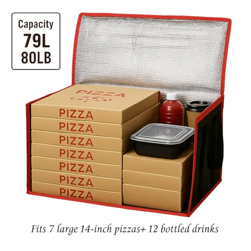 Bodaon Large 2-Pack Insulated Food Delivery Bag With Hard Bottom, XXXL Bags, Rideshare Delivery Bag, Grocery Shopping and Catering, Cold/Hot Styrofoam Carrier for Travel/Car - color: Black-Red Edge, size: XXX-Large(with Hard Bottom)