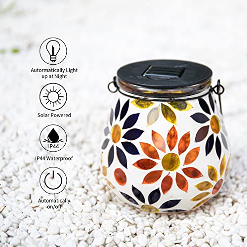 Afirst Mosaic Solar Lanterns Outdoor - Glass Hanging Solar Lights Hollow Out Waterproof Table Lamp Outdoor Decorative for Garden, Patio, Holiday Party Outdoor Decoration - style: Daisy