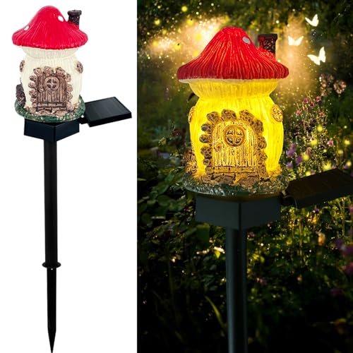 Mushroom Solar Lights Outdoor, Waterproof Fairy Houses Lights Mushroom Garden Decor Decorative Solar Powered Garden Stake Light for Outside Lawn Walkway Patio Yard (Red) - color: Red