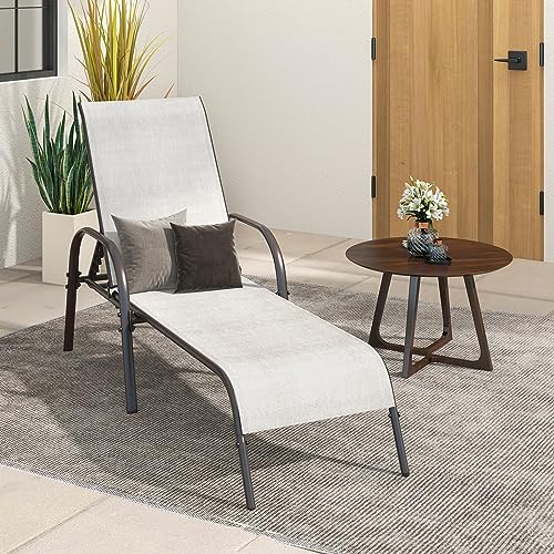 Giantex Patio Lounge Chair, Outdoor Chaise Lounge with 5 Adjustable Backrest, Sturdy Steel Frame, Sunbathing Recliner, Beach Chair, Tanning Chair for Outside, Yard, Balcony, Pool Chairs, Grey - color: Grey