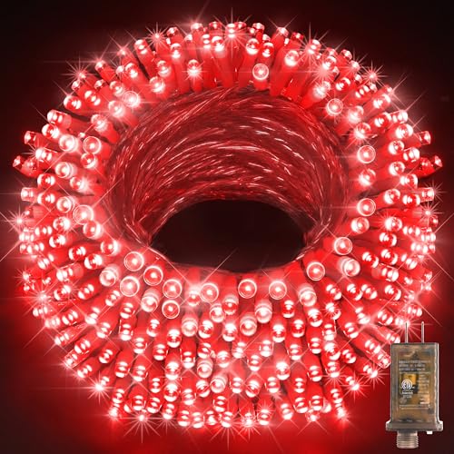 KNONEW 403ft 1000 LED String Lights Outdoor Christmas Lights 8 Modes & Timer Fairy Light Plug in Waterproof LED String Lights for Xmas Yard Tree Wedding Party Holiday Decorations (Red) - color: Red, size: 403FT 1000 LED