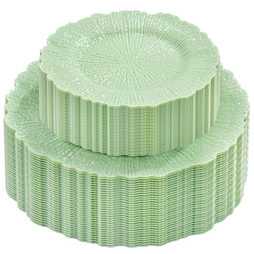 DaYammi 60 PCS Green Plastic Plates,Reef Plate Disposable & Reusable-Heavy Duty Plastic Plates for Party Including 30 Dinner Plate, 30 Dessert Plate,Green Disposable plates for Dinner Parties - color: Green