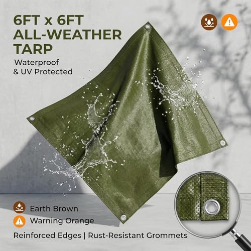 MAQIHAN Camping Tarp Waterproof - 6'x 6' Heavy Duty Tarps for Camping Tent Outdoors Garden Car Roof Multipurpose Protective Rain Sunshade Cover Thick All-Weather Emergency Tarpaulin Plastic