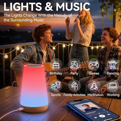 Auxmir Smart Night Light, Dimmable Nursery Table Lamp for Baby Work with App/Voice Control, LED Lamp with Music Sync and 100+ Scene Modes, Bedside Timer Lamp for Bedroom Living Room Sleep Aid(Corded) - color: Brown-APP Version