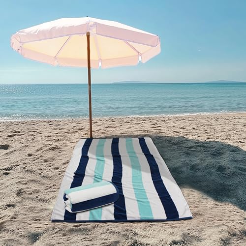 COTTON CRAFT Oversized Beach Towels - 2 Pack XXL 35x84 - The Big Kahuna 7 Foot Extra Large Beach Blanket Towel - Big & Tall - Huge 100% Cotton Velour Plush Soft Luxury Towel - Cabana Stripe Blue - color: Ocean Blue, size: 2 Pack - 35x84