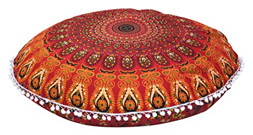 32" Peacock Mandala Bohemian Yoga Meditation Floor Pillow Cover Comfortable Home Car Bed Sofa Cushion Couch Seating Large Zipped Throw (32 inches, Red) - color: Red
