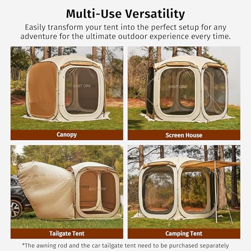 East Oak 6×6 FT Pop Up Canopy Tent with Mesh | Outdoor Screen House with 4 Sunshades | Instant Canopy with Portable Carry Bag | Gazebo Tent for Camping, Patio, and Beach | Beige - size: 6*6 Ft