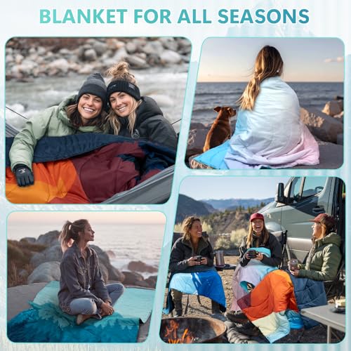 Camping Blanket, Waterproof Outdoor Blankets for Sleeping Packable Ultralight Puffy Camping Quilt for Hammock Hiking Picnic Stadium Beach Cold Weather 55"x78.8" - color: Cyan Mountain Blanket