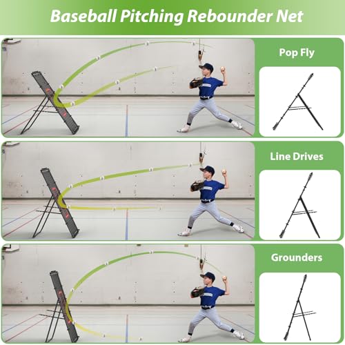 LIANTRAL Baseball Rebounder Net, Adjustable Bounce Back Trainer for Soccer, Volleyball, Softball & Lacrosse, Portable Folding Rebounder for Passing & Shooting Practice, Volleyball Rebound Net - color: Black, size: 4FTx4.5FT