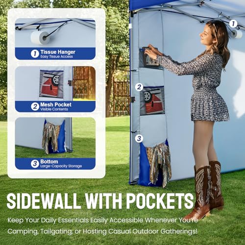 CROWN SHADES Canopy Tent, 10 x 10 Foot Portable Pop Up Outdoor Shelter with Pocket Sidewall, Push Center Lock, UV Protection, and Carry Bag, Navy Blue - color: Navy Blue