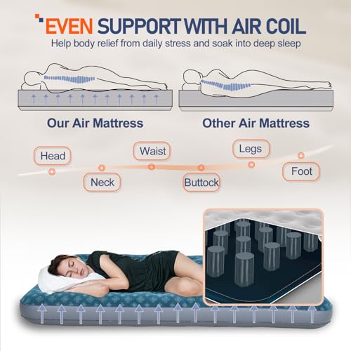 DIMAR GARDEN King Size Air Mattress Inflatable Bed Sleeping Pad for Camping, Patterned Flocking Blue - size: King