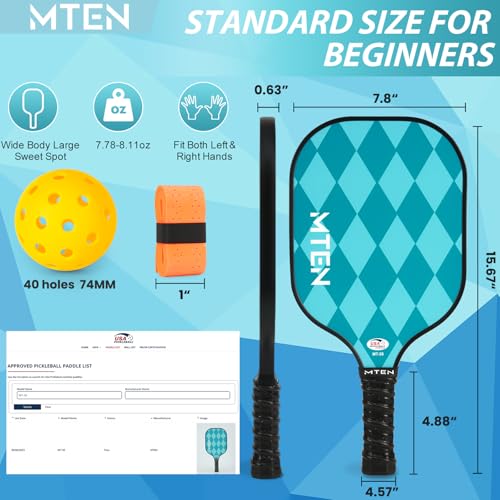 Pickleball Paddles Set of 2 or 4, or Single Paddle – USAPA Approved Fiberglass Surface Pickleball Rackets Set for Men & Women - color: Lake blue*2