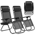Zero Gravity Chair Set of 2, Folding Lounge Chair Adjustable Reclining Chair Camping Lawn Chair w/Pillow and Cup Holder Tray, Folding Chair Outdoor Chair - Comfortable & Breathable, Black - size: 2 Piece