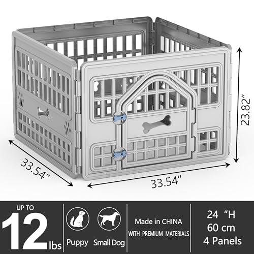 Dog PlayPen Indoor,4-Panel Puppy Playpen Outdoor Waterproof,Heavy Resin Dog Fence for Small Medium Dogs,Spacious Exercise Area,Easy to Clean,Foldable in Half(33.5 * 33.5 * 23.82inch)