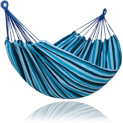 SUNCREAT Hammocks Outdoor Camping Double Hammock, Extra Large 2 Person Hammock for Camping, Blue Stripes - color: Blue Stripes, size: X-Large