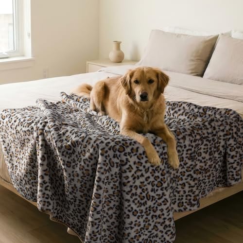 Waterproof Blanket for Bed, Couch, or Car - 60” x 80” Reversible Queen Size Throw Blanket for Reliable Leakproof Furniture Protection - Washable Pet Throws by Lavish Home (Leopard Print) - color: Brown/Black