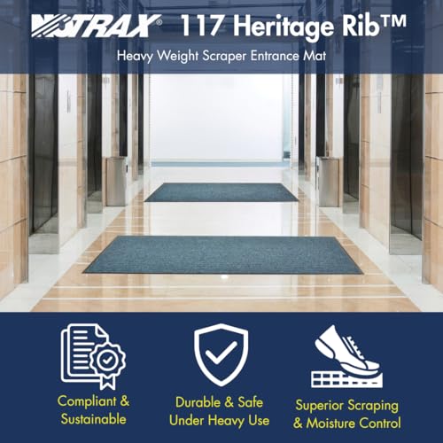 Notrax Heritage Rib™ Commercial Indoor Door Mat Office Rugs – 3' x 5' Red/Black Front Door Mat with Double Rib 22oz Yarn, Non-Slip Vinyl Backing – Durable Entryway Rug Made in The USA – 117S0035RB - color: Red / Black, size: 60"L x 36"W x 0.4"Th
