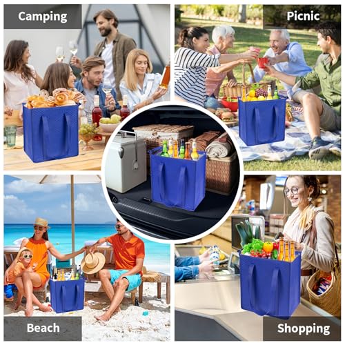 Insulated Grocery Bags with Zippered top Frozen Food Shopping Groceries Travel Insulated Tote Cooler Thermal Bags - color: Blue