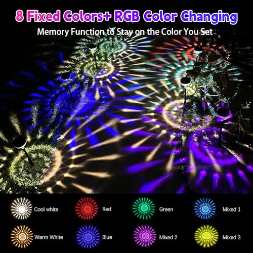 JNOEC 2Pack Solar Pathway Lights Outdoor, Color Changing+8 Fixed Color (Warm White, Cool White, Colored) Solar Lights Outdoor, Bright Solar Powered Garden Light - size: 2packs