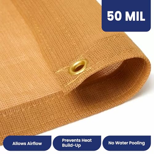 Tarps Now 20' x 20' Tan Mesh Tarp Heavy Duty - 6.8 oz Knitted HDPE - 75% Shade Cloth for Garden, Backyard, Patios - Brass Grommets - UV Resistant Breathable Privacy Screen, Sun Shades Outdoor Patio - size: 20' X 20'