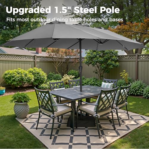 SUPERJARE 13FT Outdoor Patio Umbrella with Base Included, Double Sided Pool Umbrellas with Fade Resistant Canopy, Large Table Umbrella for Deck, Market, Backyard - Gray - color: Gray, size: 13FT