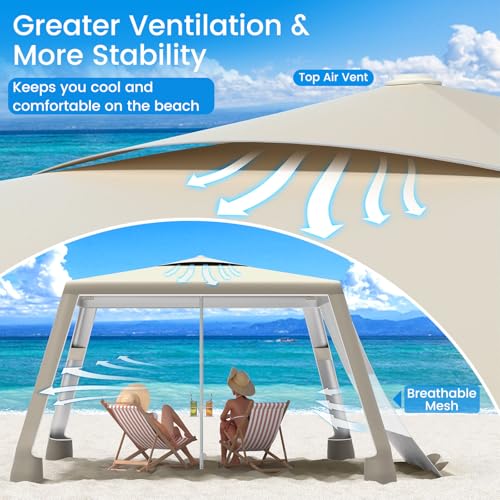 MoKo Beach Cabana, 8'×8' Large Beach Canopy with Side Wall, UPF 50+ Protection Easy Setup Beach Tent Sun Shelter, Adjustable Height Wind Resistant Cabana Beach Tent for Whole Family, Khaki - color: Khaki