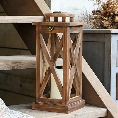 Rustic Farmhouse Wooden Candle Lantern,17'' H Lanterns Decorative Indoor&Outdoor, Patio Decor, Hanging Lantern Holder Decor for Indoor Outdoor, Home, Garden, Wedding - color: Rustic Brown, size: 1 Pc-17'' H