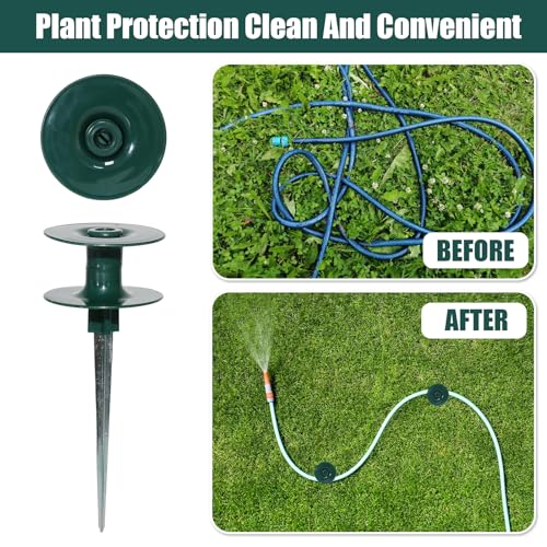 6 Pcs Garden Hose Guide on Spike, Guides Water Hoses Guide on Zinced Spike Hose Guard for Plant Protection Garden Hose Rust Sturdy Metal Stake Heavy Duty Dark Green Spin Top