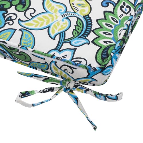 Magpie Fabrics Indoor Outdoor Waterproof Square Chair Cushion, 18" x 18" x 2.5", 2 Pack, Water Resistant Seat Cushions, for Patio Garden Office, Phoenix Blue Green - color: Phoenix Blue Green