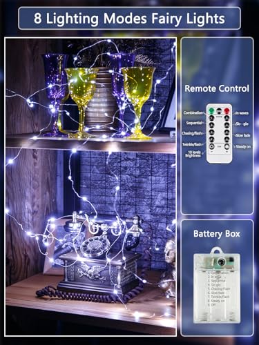 3 Pack Fairy Lights Battery Operated with Remote Control Timer, 26 FT 80 LED String Lights Outdoor Indoor, 8 Mode Twinkle Lights for Christmas Party Wedding Birthday Bedroom Décor (Cool White) - color: Cool White, size: 3 Pack 80led