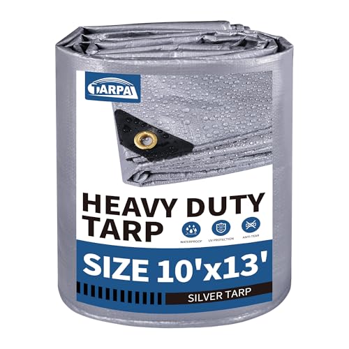 TARPAL 10x13 tarp,Heavy Duty Tarp 14mil Silver Reflective Tarps Waterproof with Grommets and Reinforced Edges UV Protection,Tear Resistant for Firewood,RV,Boat,Roof,Car,Camping - color: Silver, size: 10x13 Feet-Finished size