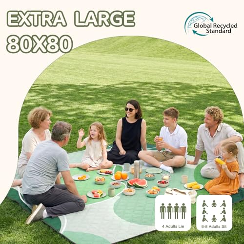 Genovega Waterproof Beach Blanket Picnic Outdoor Mat Rug Women Men Teacher Graduation Preschool Kindergarten Pre K Prek Middle High School First Year 1st 2nd 3rd 4th 5th Grade Thank You Cool - color: Wave Green, size: 6'8" x 6'8" (Square)