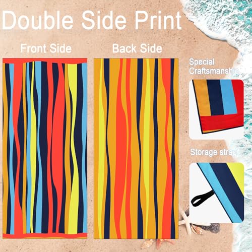 Bnuitland Colorful Hand-Drawn Lines Pattern Beach Towel (35X75 inches), Oversized Quick Drying Absorbent Sand Free, Lightweight Towels for Travel Swimming Pool Picnic, 88% Polyester and 12% Polyamide - color: Lines Colorful Red
