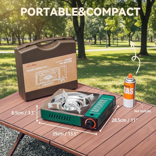 Butane Gas Stove with Carrying Case, Small Portable Camping Stove for Patio Cooking Camping Hiking RV Trip Tailgating Emergency Use, Green GS347 - size: 13.5"
