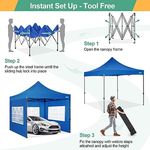 COBIZI 10x10 Pop Up Canopy with Sidewalls Heavy Duty Party Tent with Removable Awning Easy Up Outdoor Canopy Wedding, All Season Windproof&Waterproof with Roller Bag UPF 50+, Blue - color: Blue, size: 10x10 With 4 Sidewalls