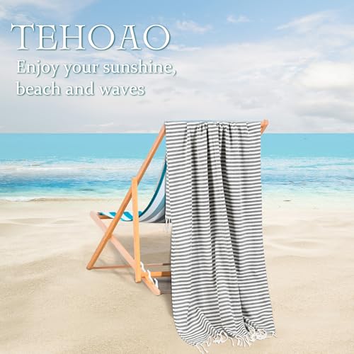 Turkish Striped Beach Towels Bulk Oversized 39"x71" Large Bath and Pool Set Quick Dry Lightweight Travel Towel for Adult,100% Cotton TEBT-18-1black - color: Black, size: 1 Pack