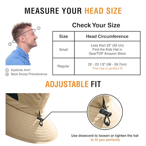 GearTOP Wide Brim Sun Hat for Men & Women, UPF 50+ Fishing Hat with Detachable Neck Flap & Face Cover Gardening Boonie Sunhat - color: Khaki With Flaps
