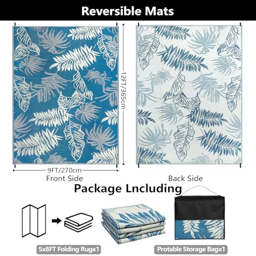 famibay Waterproof Outdoor Rug 9x12 Large Outdoor Camping Rug Reversible RV Mat Plastic Outside All Weather Lightweight Portable Outdoor Carpet Mat for Patio RV Camping Beach Deck Picnic - color: Blue, size: 9' x 12'
