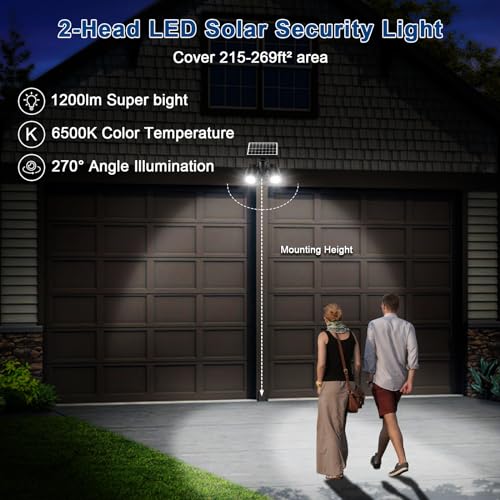 EMANER Outside Motion Solar Lights, 5000mAh Auto Detect On/Off or Always On Security Light, Solar Spotlights Wall Mount, Dusk to Dawn Solar Powered Floodlights with Stake for Lawn Landscape, 2Pack