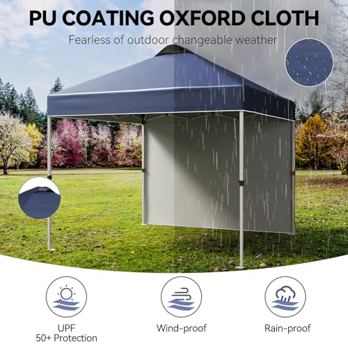 10x10 Ft Pop Up Canopy Tent with 1 Sidewall, Instant Portable Shelter with Vented Roof and Wheeled Carry Bag, Outdoor Sun Shade for Beach, Camping, Patio, Bonus 4 Canopy Sand Bags, Navy Blue - color: Navy Blue, size: 1 Side Wall